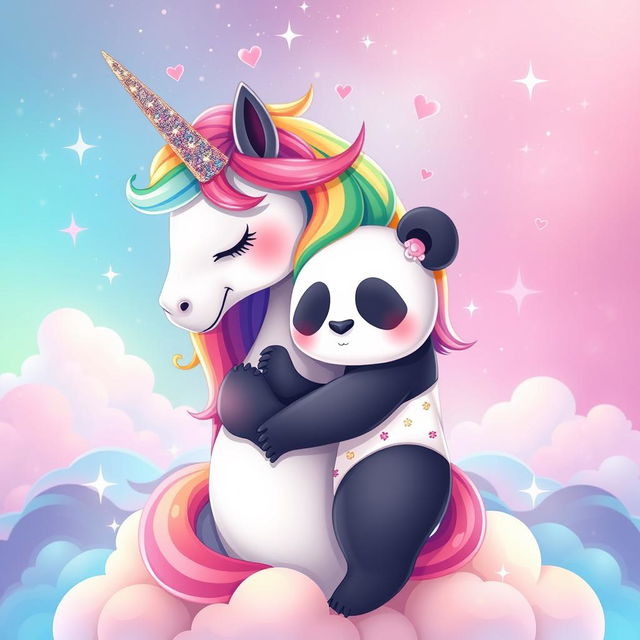 A whimsical and colorful illustration featuring a yonicorn, a mythical creature that is part unicorn and part yoni, intertwined with an anthropomorphic panda