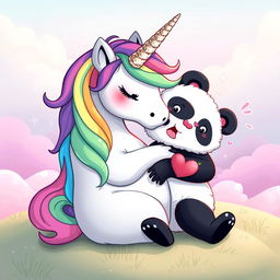 A whimsical and colorful illustration featuring a yonicorn, a mythical creature that is part unicorn and part yoni, intertwined with an anthropomorphic panda