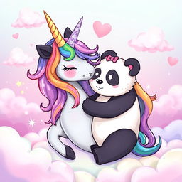 A whimsical and colorful illustration featuring a yonicorn, a mythical creature that is part unicorn and part yoni, intertwined with an anthropomorphic panda
