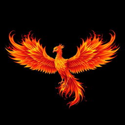 An artistic depiction of a fiery phoenix against a stark black background