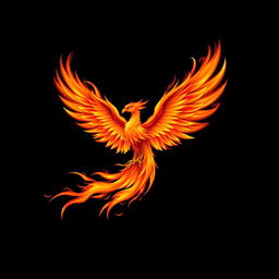 An artistic depiction of a fiery phoenix against a stark black background