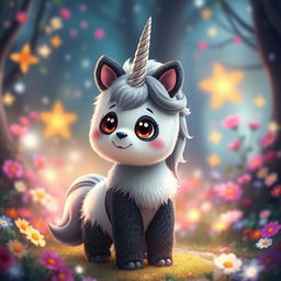 A whimsical creature that is a fusion of a unicorn and a panda