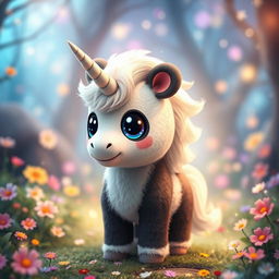 A whimsical creature that is a fusion of a unicorn and a panda