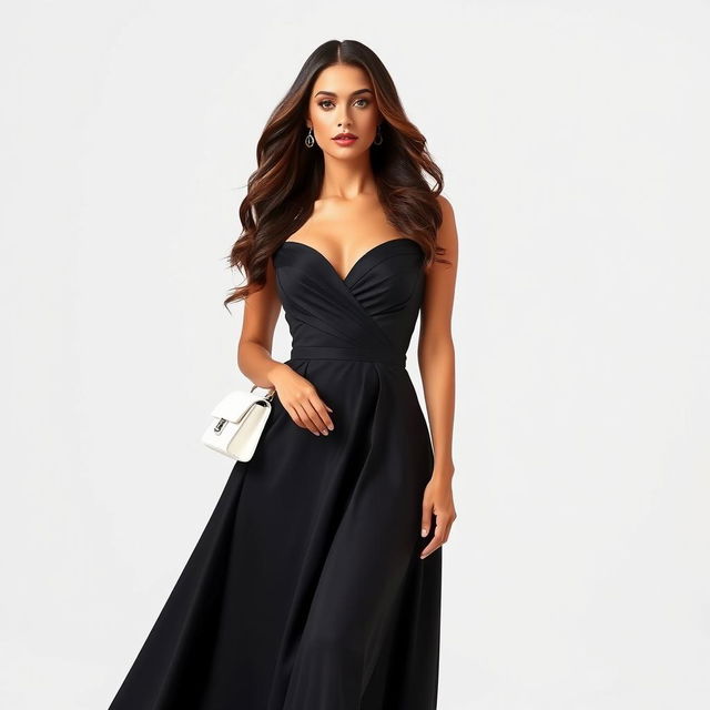 A beautiful woman influencer dressed in an elegant formal gown, exuding confidence and sophistication