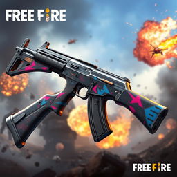 A highly detailed illustration of the AK47 from Free Fire, showcasing its evolutionary design