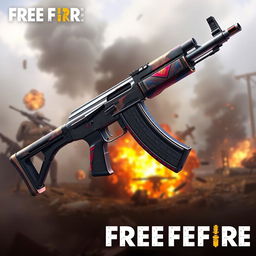 A highly detailed illustration of the AK47 from Free Fire, showcasing its evolutionary design