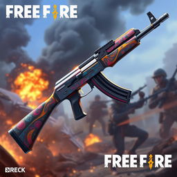 A highly detailed illustration of the AK47 from Free Fire, showcasing its evolutionary design