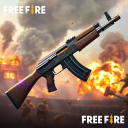 A highly detailed illustration of the AK47 from Free Fire, showcasing its evolutionary design