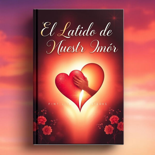 A captivating book cover titled "El Latido de Nuestro Amor" which features a romantic scene with two intertwined hearts, surrounded by soft, glowing light