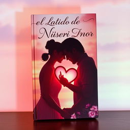 A captivating book cover titled "El Latido de Nuestro Amor" which features a romantic scene with two intertwined hearts, surrounded by soft, glowing light
