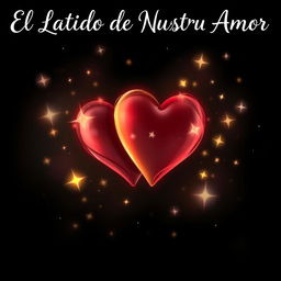 An enchanting illustration for the cover titled "El Latido de Nuestro Amor" featuring a captivating scene set against a deep black background