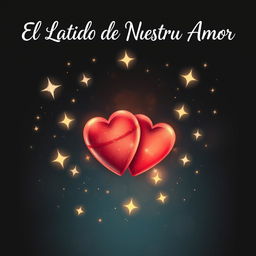 An enchanting illustration for the cover titled "El Latido de Nuestro Amor" featuring a captivating scene set against a deep black background