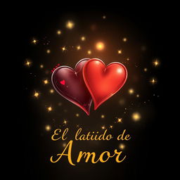 An enchanting illustration for the cover titled "El Latido de Nuestro Amor" featuring a captivating scene set against a deep black background