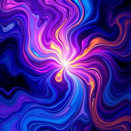 A stunning and unique abstract image with vibrant colors swirling together, featuring dynamic shapes and patterns that create a sense of movement