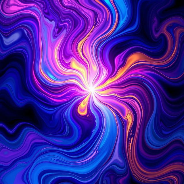 A stunning and unique abstract image with vibrant colors swirling together, featuring dynamic shapes and patterns that create a sense of movement