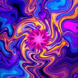 A stunning and unique abstract image with vibrant colors swirling together, featuring dynamic shapes and patterns that create a sense of movement