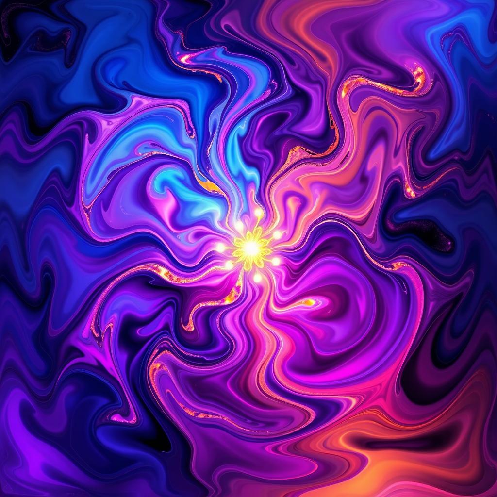 A stunning and unique abstract image with vibrant colors swirling together, featuring dynamic shapes and patterns that create a sense of movement