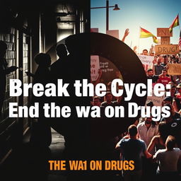 A striking and impactful poster about the war on drugs, featuring a collage of powerful imagery symbolizing the battle against drug abuse, addiction, and trafficking