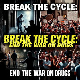 A striking and impactful poster about the war on drugs, featuring a collage of powerful imagery symbolizing the battle against drug abuse, addiction, and trafficking