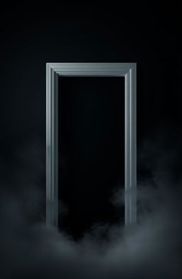 A dramatic scene featuring a stark white hospital door in the center against a deep black background