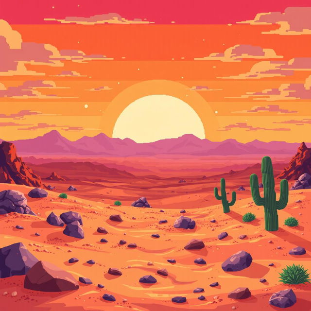 A vibrant 8-bit desert landscape depicting the scene of Goku's battle against Vegeta on Earth