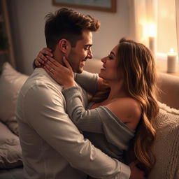 A sensual scene of intimacy between a young couple in a romantic setting