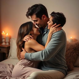 A sensual scene of intimacy between a young couple in a romantic setting
