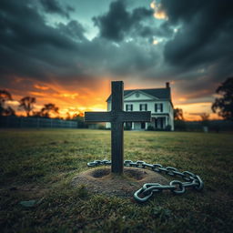 An atmospheric scene depicting an 1800's plantation, with a grand old house in the background reflecting historical architecture