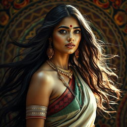 A captivating artistic representation of an Indian woman with a strong, graceful presence