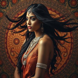 A captivating artistic representation of an Indian woman with a strong, graceful presence