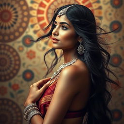 A captivating artistic representation of an Indian woman with a strong, graceful presence