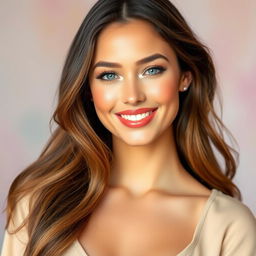 A beautifully styled portrait of a woman with fair, glowing skin, wearing a chic outfit
