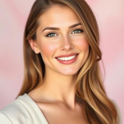 A beautifully styled portrait of a woman with fair, glowing skin, wearing a chic outfit