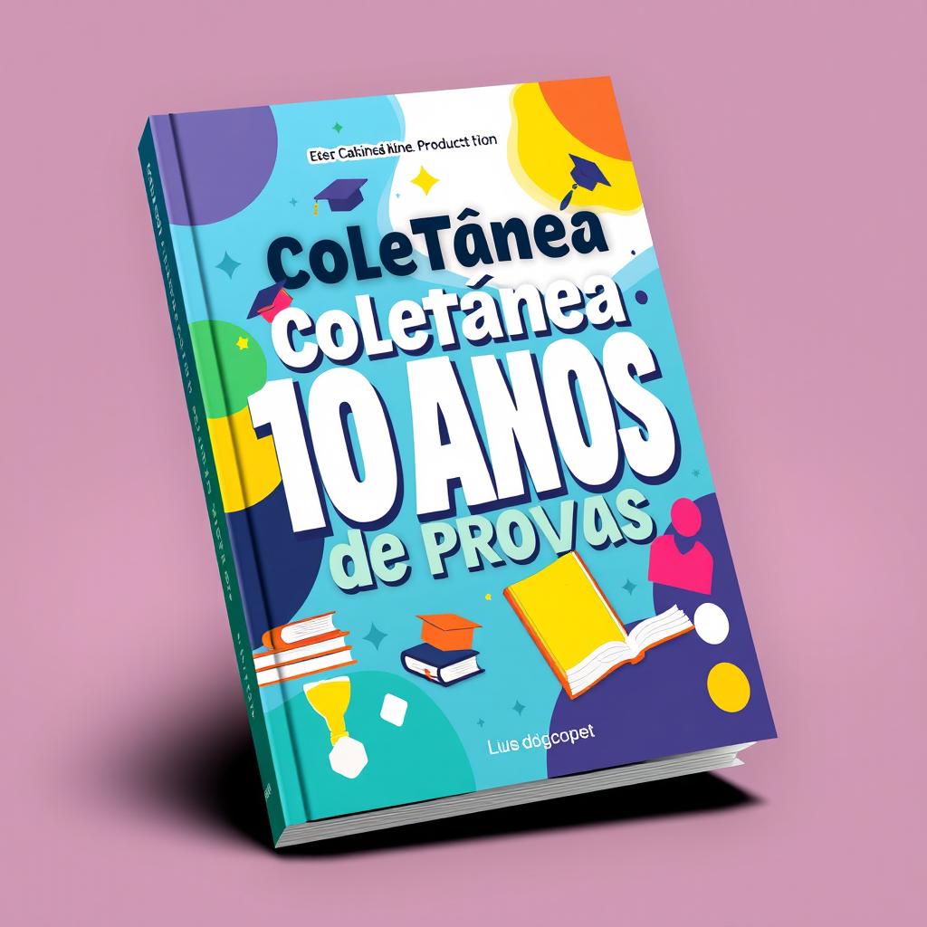 A dynamic and engaging cover design for a book titled 'Coletânea 10 Anos de Provas', featuring a colorful and modern aesthetic