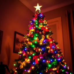 A beautifully decorated Christmas tree filled with vibrant lights that sparkle and glow