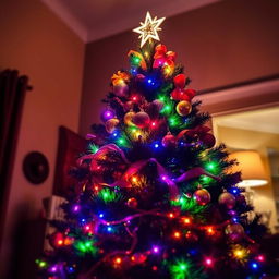 A beautifully decorated Christmas tree filled with vibrant lights that sparkle and glow