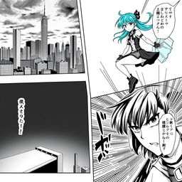 A manga page layout featuring four panels