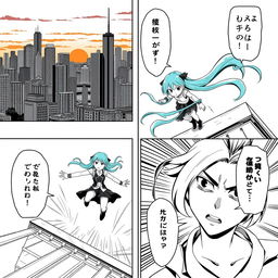A manga page layout featuring four panels