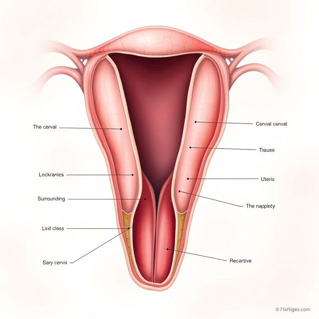 An artistic representation of the human cervix, depicted in a detailed and educational manner