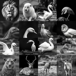 A collection of 50 stunning images showcasing various animals, all in a striking black and white aesthetic