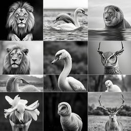 A collection of 50 stunning images showcasing various animals, all in a striking black and white aesthetic