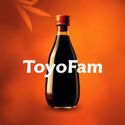 A vibrant and eye-catching poster featuring a creatively designed bottle of soy sauce in the center, with a rich dark brown color and a glossy finish