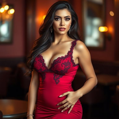 Alluring Brunette MILF in Vibrant Dress - Stunning AI Artwork