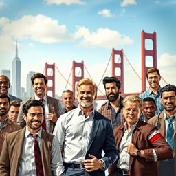A dynamic scene depicting American men in various lifestyles and professions