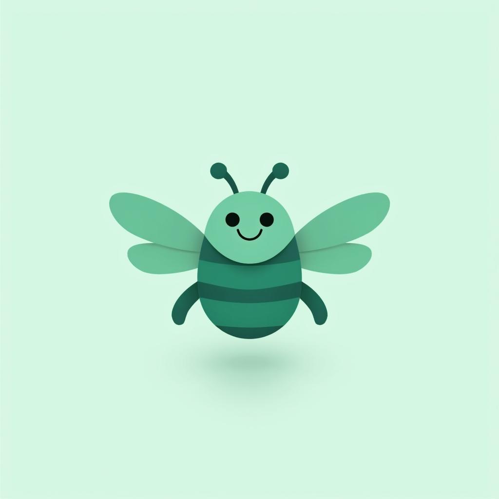 A sleek and modern logo design featuring a friendly beetle, primarily in mint green