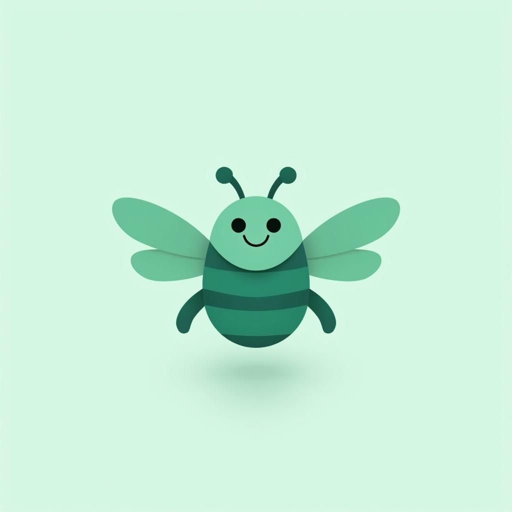 A sleek and modern logo design featuring a friendly beetle, primarily in mint green