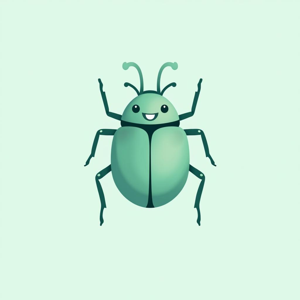 A sleek and modern logo design featuring a friendly, yet sophisticated beetle, primarily in mint green