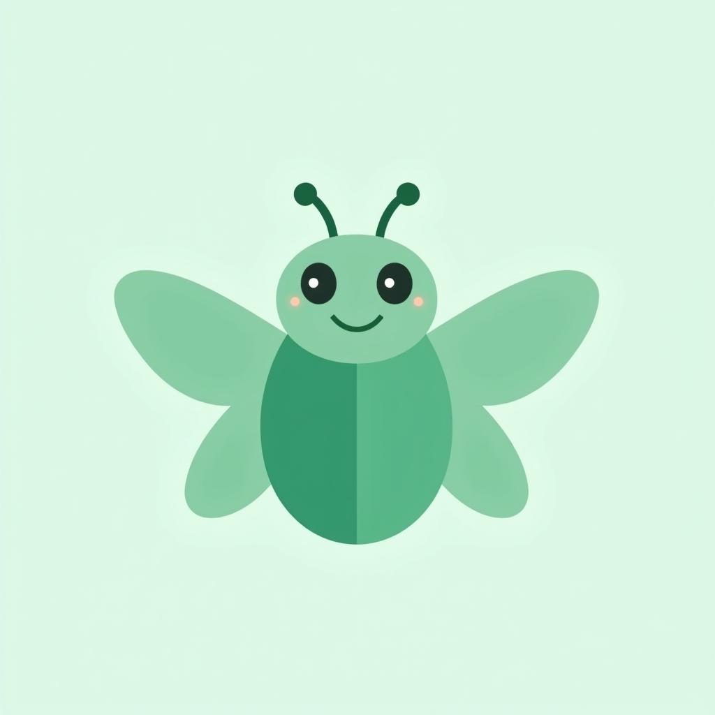 A sleek and modern logo design featuring a friendly beetle in mint green