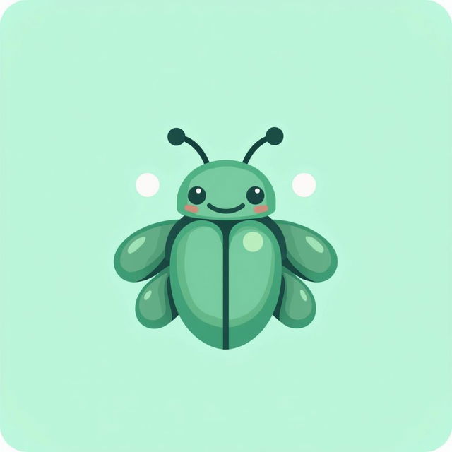 A sleek and modern logo design featuring a friendly beetle in mint green