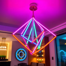 A neon flex chandelier, featuring vibrant colors and a modern design